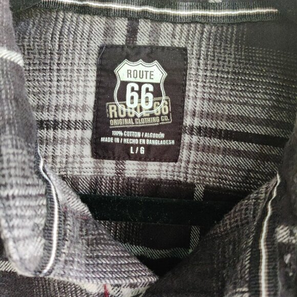 Route 66 Cotton Flannel Shirt, Black and White Plaid Colorway. Snap Buttons SZ L - Picture 6 of 7